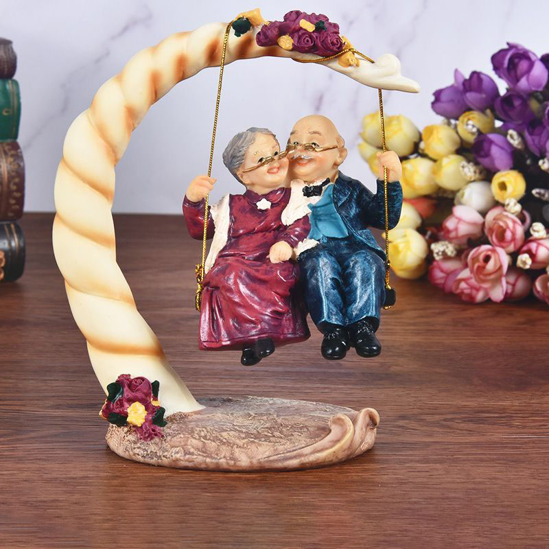 Resin Art Gift For Wedding - Chinese Swing Old Couples Resin Figurines