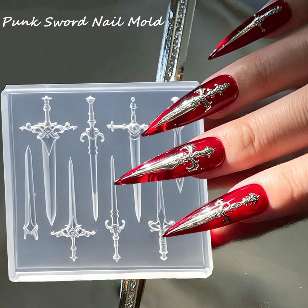 1pcs 3D Retro Punk Sword Nail  - đánh giá và giá Resin Art Template